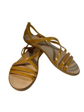 Crocs Isabella Gold Jelly Flat Sandals Iconic Comfort Women's 7 Strappy Beach
